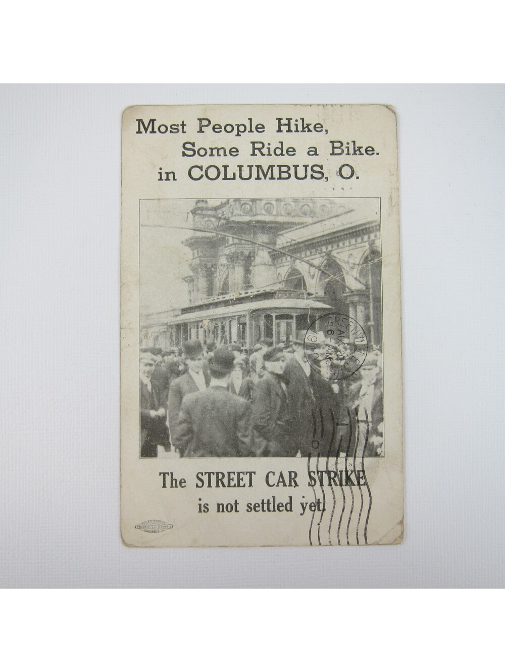 Social History Postcard Labor Street Car Strike Columbus Ohio 1910 Antique RARE